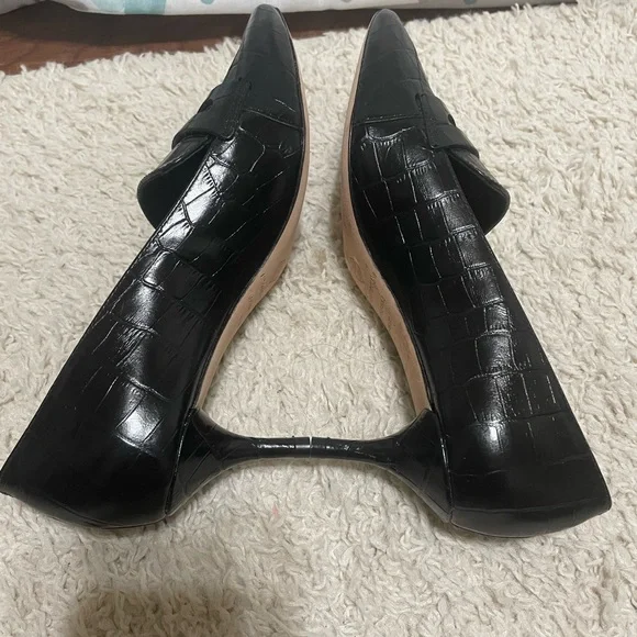 Antonio Melani Leedia Heels Pumps 6.5 Shoes Croc Embossed Leather Classic Black - Picture 2 of 7